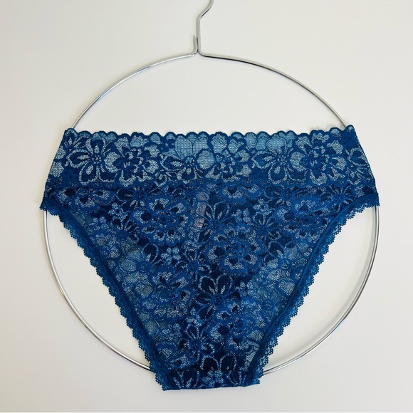 NWT Victoria’s Secret Blue Shimmer Floral Lacie High Leg Cheeky Underwear - Picture 3 of 10